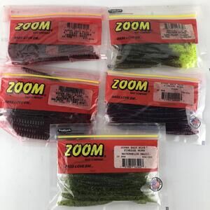 Zoom Fishing Baits Finesse Worms Lot of 5 bags open cherry seed green pumpkin